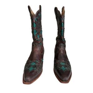 Twisted X Women’s Brown Turquoise Floral Embroidered Western Boots 10B WSO0010